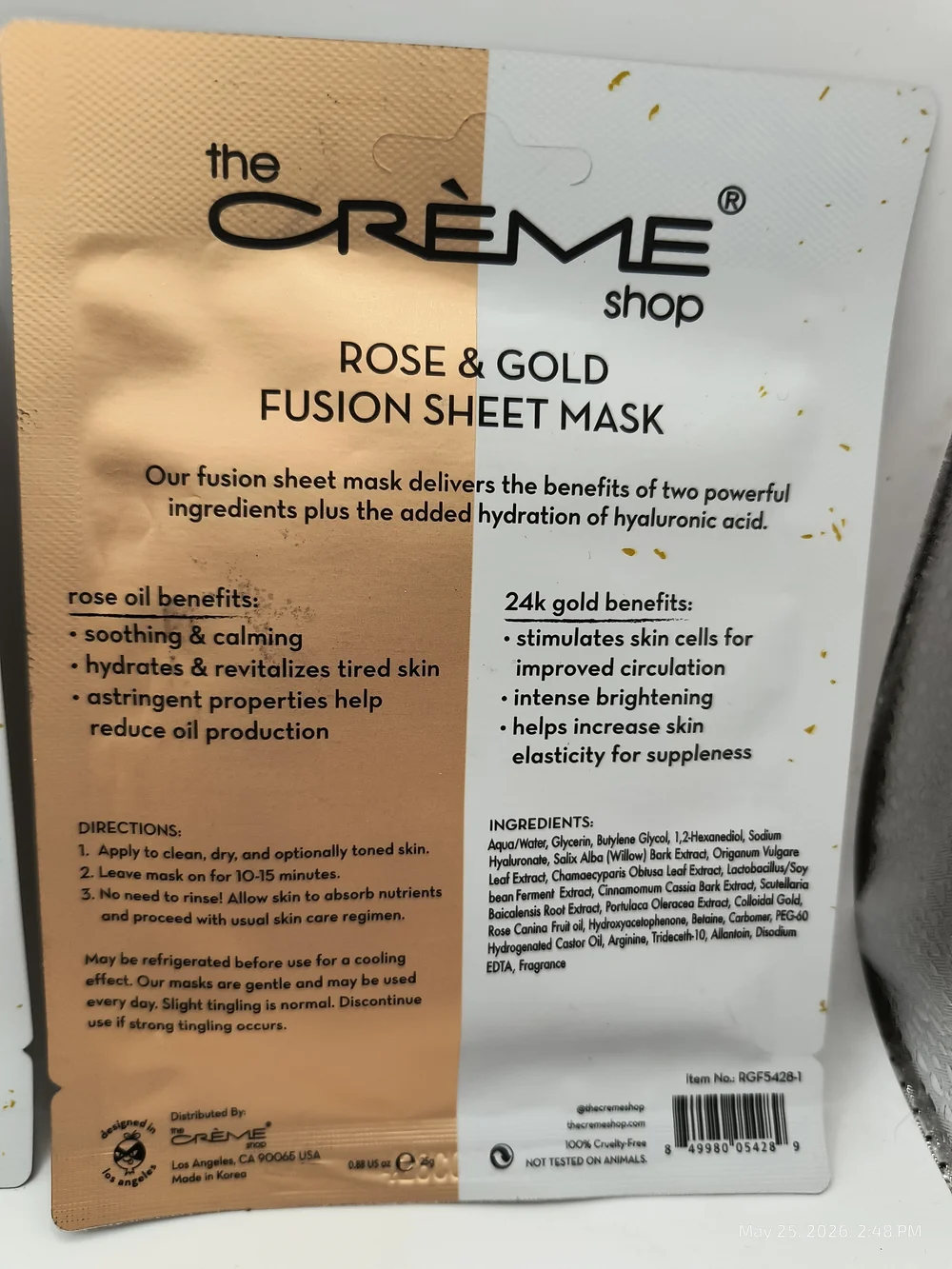 the Crème Shop Rose Gold Fusion Sheet Mask Special Edition 2 Pack New